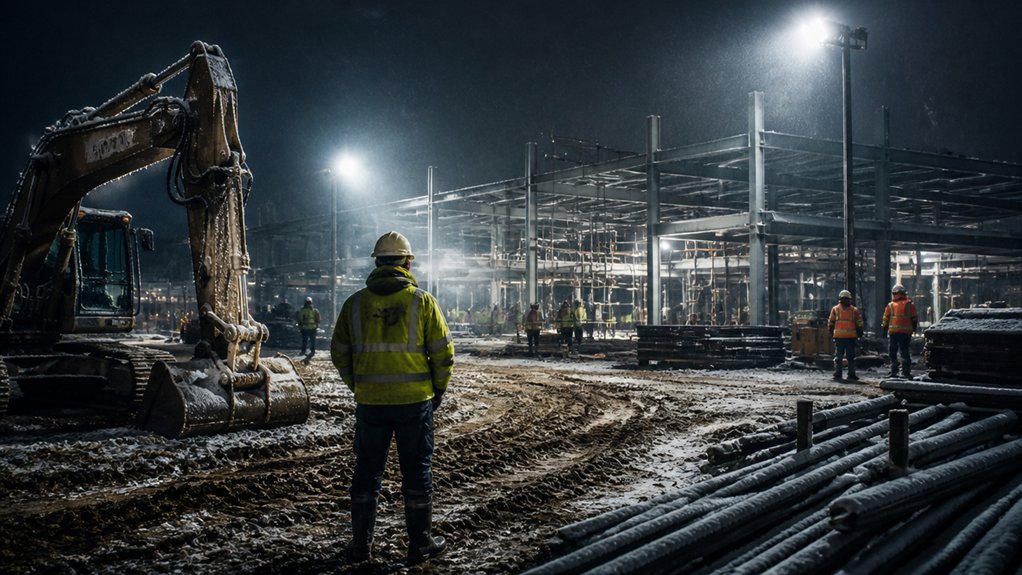 night winter construction lighting